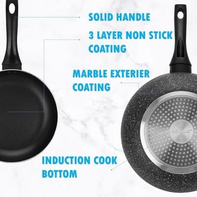 Auroware 18 Piece Non Stick Cookware Ser Induction Bottom PFOA Free Frying pan Casserole with Lid Sauce Pan with Lid Wok pan with Lid Table Mat Knife Kitchen Utensils