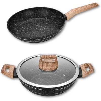 Auroware 3 Piece Non Stick Frying Pan and Wok Pan with Lid Kitchen Cookware Forged Aluminium frypan, Dishwasher Safe Durable and strong