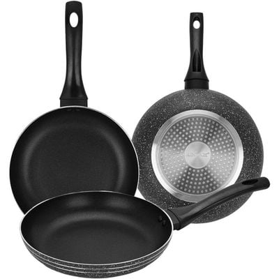 Auroware 3 Pack Non Stcik Frying Pan Cooking Set Induction Bottom, Three Layer Coating Strong and Durable, PFOA Free Dia 20/24/28 cm