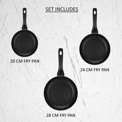 Auroware 3 Pack Non Stcik Frying Pan Cooking Set Induction Bottom, Three Layer Coating Strong and Durable, PFOA Free Dia 20/24/28 cm