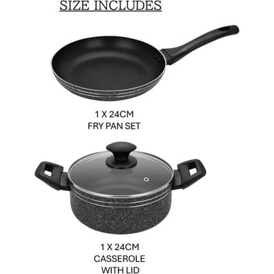 Auroware 3 Piece Non Stick Cookware Set Frying pan Casserole with Lid Induction Bottom Three Layer coating