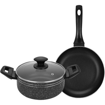 Auroware 3 Piece Non Stick Cookware Set Frying pan Casserole with Lid Induction Bottom Three Layer coating