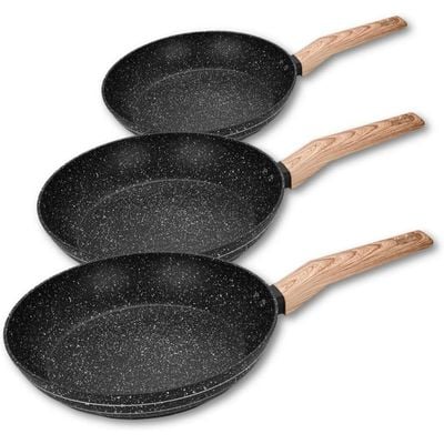 Auroware 3 Piece Non Stick Frying Pan Granite Forged Aluminium Marble Coating Dishwasher Safe PFOA Free Dia (20cm,24,cm 28cm)