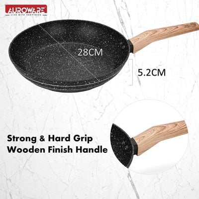 Auroware 3 Piece Non Stick Frying Pan Granite Forged Aluminium Marble Coating Dishwasher Safe PFOA Free Dia (20cm,24,cm 28cm)