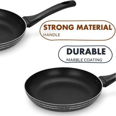 Auroware Non Stick Frying Pan Induction Bottom Three layer coating PFOA Free Durable Handle Marble Coating Pressed Aluminium Construction (28 CM)