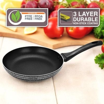 Auroware Non Stick Frying Pan Induction Bottom Three layer coating PFOA Free Durable Handle Marble Coating Pressed Aluminium Construction (28 CM)