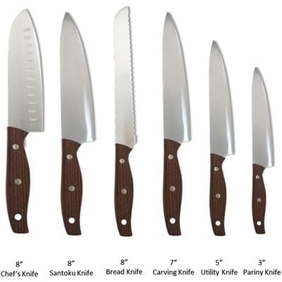 Auroware 6-Piece Kitchen Knife Set, Stainless Steel, Sharp, 6 Different Utility Knife, Chef Knife, Wooden non slip Handle Proffessional Kitchen tools