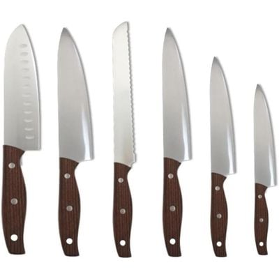 Auroware 6-Piece Kitchen Knife Set, Stainless Steel, Sharp, 6 Different Utility Knife, Chef Knife, Wooden non slip Handle Proffessional Kitchen tools