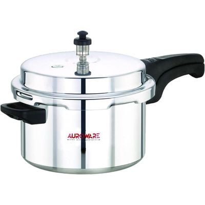 Auroware 5 Ltr Pressure Cooker Heavy Duty Aluminium with lid Strong Handle Save Energy Time Safety Valves Dishwasher safe