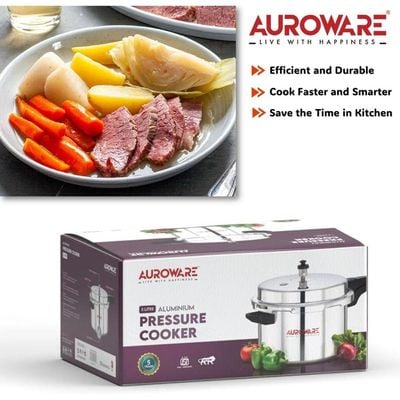 Auroware 3 Ltr Pressure Cooker Heavy Duty Aluminium with lid Strong Handle Save Energy Time Safety Valves Dishwasher safe