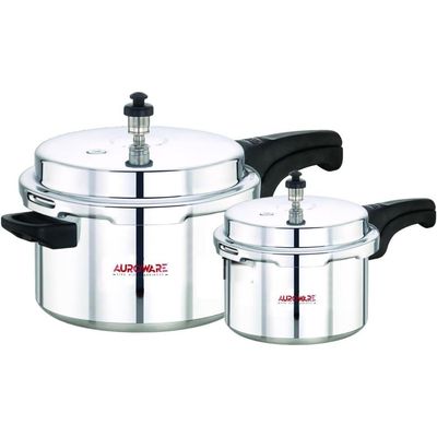 Auroware 5 + 3 Liter Aluminium Pressure Cooker Strong Handle Heavy Duty Comfortable for Chicken, Rice, Beef and More