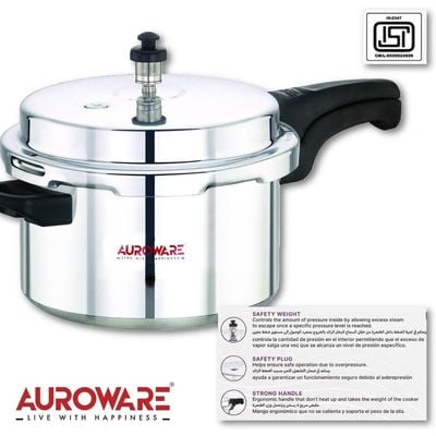 Auroware 5 + 3 Liter Aluminium Pressure Cooker Strong Handle Heavy Duty Comfortable for Chicken, Rice, Beef and More