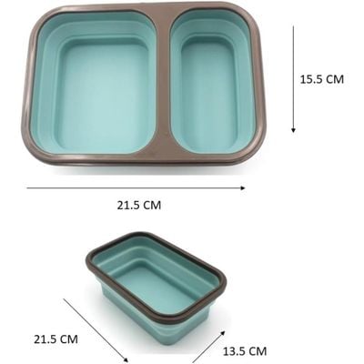 Auroware Silicone School Lunch Box Container Set 4 Piece Food Storage with Lid, Spoon Collapsible Saving Space Lightweight Dishwasher Safe Mint Green