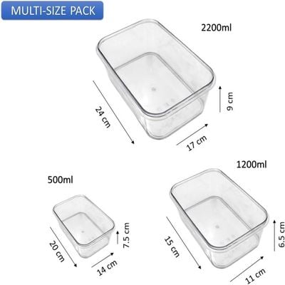 Auroware 3 Set Storage Sealed Crisper Container with Leak proof Lid 500ml, 1.2 Liter, 2.2 Liter kitchen Organisation, Transparnet, BPA-Free, Airtight, Stain, Shatter Resistance