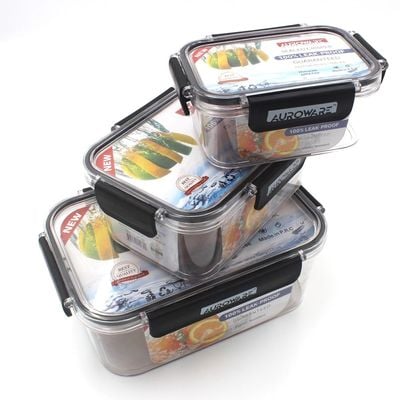 Auroware 3 Set Storage Sealed Crisper Container with Leak proof Lid 500ml, 1.2 Liter, 2.2 Liter kitchen Organisation, Transparnet, BPA-Free, Airtight, Stain, Shatter Resistance