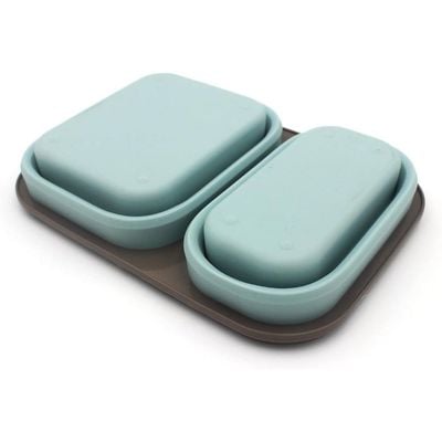 Auroware Collapsible Silicone Bento Lunch Box Container Food Storage with Lid, Spoon Saving Space Lightweight Dishwasher Safe Mint Green