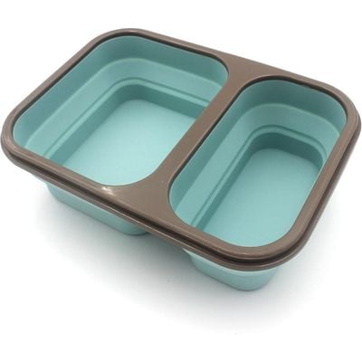 Auroware Collapsible Silicone Bento Lunch Box Container Food Storage with Lid, Spoon Saving Space Lightweight Dishwasher Safe Mint Green