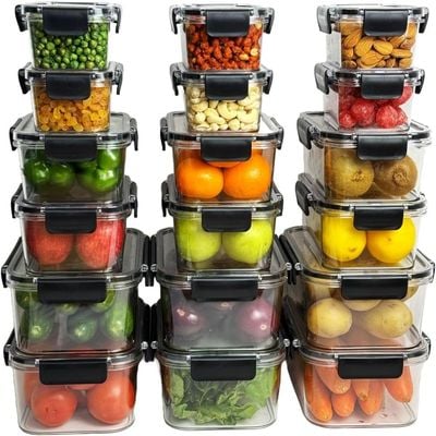 Auroware 18 Piece Food Container with Locking Lid Air tight, Leak proof, Plasitc, Airtight BPA-Free, Storage Kitchen Organizer boxes