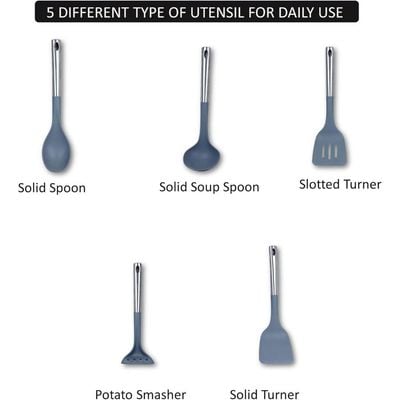 Auroware Kitchen Utensil Heat Resistant Slotted spoon, Sloted Turner, Solid Spoon, Solid Turner, Egg whisk. Soup Ladle Non stick and Non toxic (Nylon)