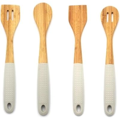 Auroware Bamboo Kitchen Utensil Heat Resistant Slotted spoon, Slotted Turner, Solid Spoon, Solid Turner, Egg whisk. Soup Ladle Non stick and Non toxic 