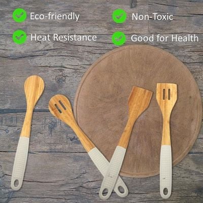 Auroware Bamboo Kitchen Utensil Heat Resistant Slotted spoon, Slotted Turner, Solid Spoon, Solid Turner, Egg whisk. Soup Ladle Non stick and Non toxic 