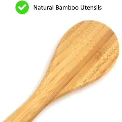 Auroware Bamboo Kitchen Utensil Heat Resistant Slotted spoon, Slotted Turner, Solid Spoon, Solid Turner, Egg whisk. Soup Ladle Non stick and Non toxic 