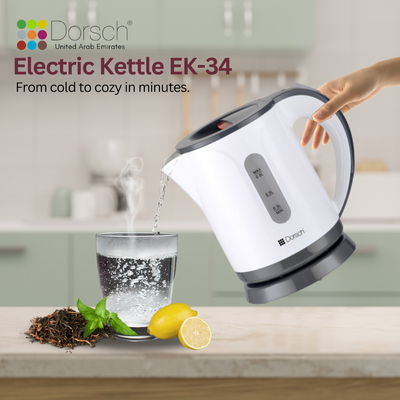 Dorsch 0.8L Electric Kettle | 360° Rotating Cordless Base | Operating Indicator Light | Circuit Breaker System | Fast Heating | Auto Shutdown | Water Tank Indicator | 2 Years Warranty (EK- 34)
