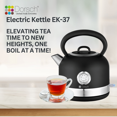 Dorsch Electric Kettle | 1.7 Liter Capacity | Analog Temperature Control | Boiling Dry Protection | 360 Degree Safe Rotary Base | Auto Shut Off | Black Antique Design | 2-Year Warranty (EK- 37)
