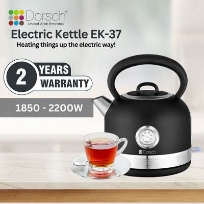 Dorsch Electric Kettle | 1.7 Liter Capacity | Analog Temperature Control | Boiling Dry Protection | 360 Degree Safe Rotary Base | Auto Shut Off | Black Antique Design | 2-Year Warranty (EK- 37)
