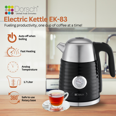 Dorsch 1.7L Electric Kettle with Analogue Temperature | Stainless Steel Heating Component | Auto Shut Down, Circuit Breaker System | 360° Cordless Jug-Kettle | Fast Heating | 2-Year Warranty (EK- 83)
