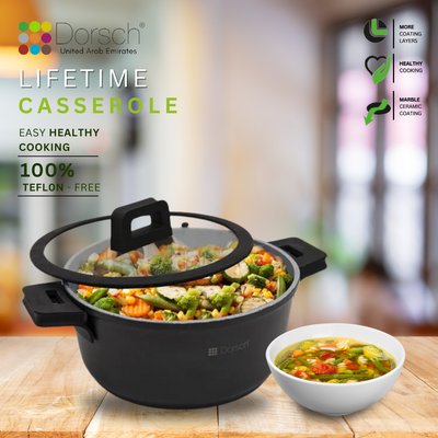 Dorschhome Lifetime Casserole - Non-Stick Coating - Durable, Scratch Resistant - TUV Certified, LFGB Tested - Optimal Heat Distribution - Induction Ready for Exceptional Cooking (20Cm - 2.1Ltr)
