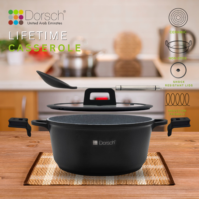 Dorschhome Lifetime Casserole - Non-Stick Coating - Durable, Scratch Resistant - TUV Certified, LFGB Tested - Optimal Heat Distribution - Induction Ready for Exceptional Cooking (20Cm - 2.1Ltr)
