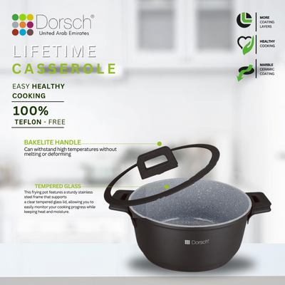 Dorschhome Lifetime Casserole - Non-Stick Coating - Durable, Scratch Resistant - TUV Certified, LFGB Tested - Optimal Heat Distribution - Induction Ready for Exceptional Cooking (20Cm - 2.1Ltr)
