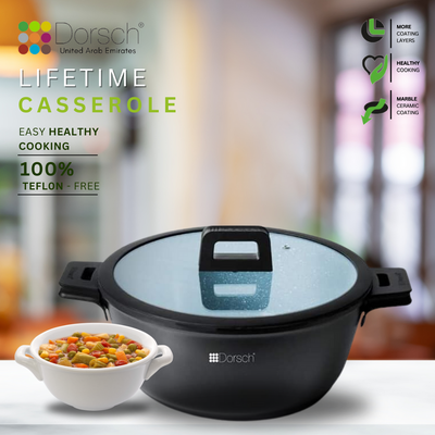 Dorschhome Lifetime Casserole - Non-Stick Coating - Durable, Scratch Resistant - TUV Certified, LFGB Tested - Optimal Heat Distribution - Induction Ready for Exceptional Cooking (20Cm - 2.1Ltr)
