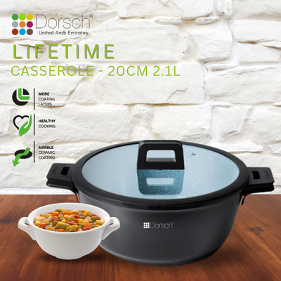 Dorschhome Lifetime Casserole - Non-Stick Coating - Durable, Scratch Resistant - TUV Certified, LFGB Tested - Optimal Heat Distribution - Induction Ready for Exceptional Cooking (20Cm - 2.1Ltr)
