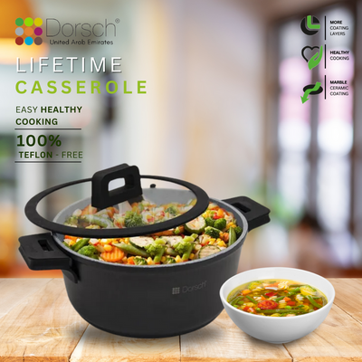 Dorschhome Lifetime Casserole - Non-Stick Coating - Durable, Scratch Resistant - TUV Certified, LFGB Tested - Optimal Heat Distribution - Induction Ready for Exceptional Cooking (26Cm - 5.2Ltr)
