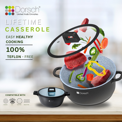 Dorschhome Lifetime Casserole - Non-Stick Coating - Durable, Scratch Resistant - TUV Certified, LFGB Tested - Optimal Heat Distribution - Induction Ready for Exceptional Cooking (26Cm - 5.2Ltr)
