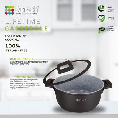 Dorschhome Lifetime Casserole - Non-Stick Coating - Durable, Scratch Resistant - TUV Certified, LFGB Tested - Optimal Heat Distribution - Induction Ready for Exceptional Cooking (26Cm - 5.2Ltr)
