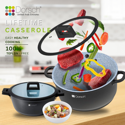 Dorschhome Lifetime Casserole - Non-Stick Coating - Durable, Scratch Resistant - TUV Certified, LFGB Tested - Optimal Heat Distribution - Induction Ready for Exceptional Cooking (30Cm - 8.1Ltr)
