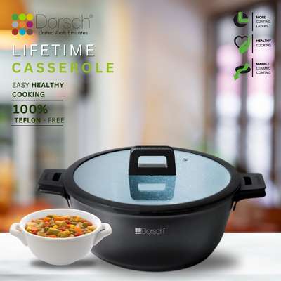 Dorschhome Lifetime Casserole - Non-Stick Coating - Durable, Scratch Resistant - TUV Certified, LFGB Tested - Optimal Heat Distribution - Induction Ready for Exceptional Cooking (30Cm - 8.1Ltr)
