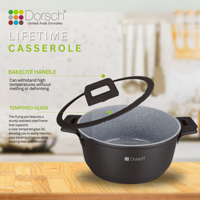 Dorschhome Lifetime Casserole - Non-Stick Coating - Durable, Scratch Resistant - TUV Certified, LFGB Tested - Optimal Heat Distribution - Induction Ready for Exceptional Cooking (30Cm - 8.1Ltr)
