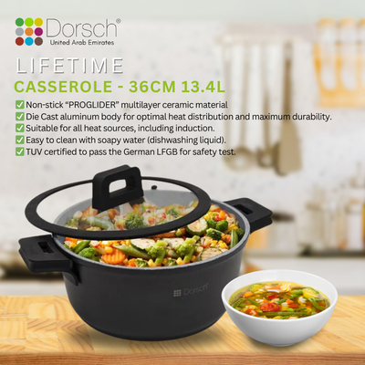 Dorschhome Lifetime Casserole - Non-Stick Coating - Durable, Scratch Resistant - TUV Certified, LFGB Tested - Optimal Heat Distribution - Induction Ready for Exceptional Cooking (30Cm - 8.1Ltr)
