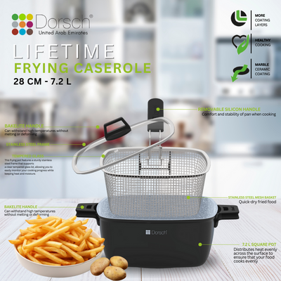 Dorschhome Lifetime Frying Pot - 28cm, 7.2L Capacity - Non-Stick PROGLIDER Coating, Durable Construction, TUV Certified, LFGB Tested - Induction Ready - 2 years warranty (Classic)
