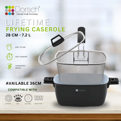 Dorschhome Lifetime Frying Pot - 28cm, 7.2L Capacity - Non-Stick PROGLIDER Coating, Durable Construction, TUV Certified, LFGB Tested - Induction Ready - 2 years warranty (Classic)
