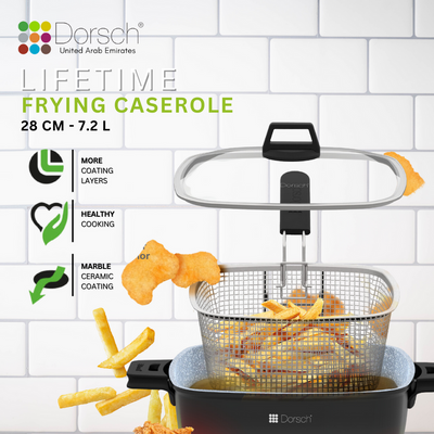 Dorschhome Lifetime Frying Pot - 28cm, 7.2L Capacity - Non-Stick PROGLIDER Coating, Durable Construction, TUV Certified, LFGB Tested - Induction Ready - 2 years warranty (Classic)
