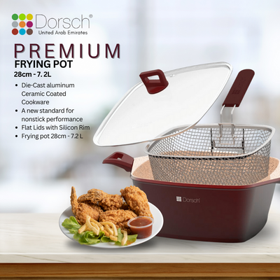 Dorschhome Premium Frying Pot - 28cm, 7.2L Capacity - Non-Stick PROGLIDER Coating, Durable Construction, TUV Certified, LFGB Tested - Induction Ready - 2 years warranty (Premium)
