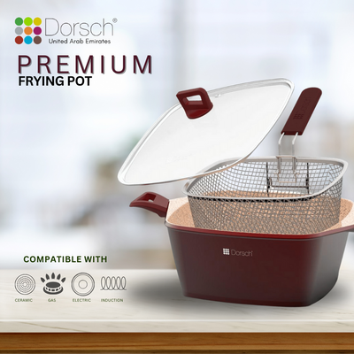 Dorschhome Premium Frying Pot - 28cm, 7.2L Capacity - Non-Stick PROGLIDER Coating, Durable Construction, TUV Certified, LFGB Tested - Induction Ready - 2 years warranty (Premium)
