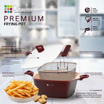 Dorschhome Premium Frying Pot - 28cm, 7.2L Capacity - Non-Stick PROGLIDER Coating, Durable Construction, TUV Certified, LFGB Tested - Induction Ready - 2 years warranty (Premium)
