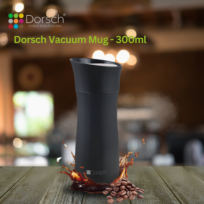 Dorsch Stainless Steel Vacuum Mug - 300ml Capacity | Double Wall Insulation | Leakproof Lid | Keeps Drinks Hot for 6 Hours, Cold for 12 Hours | Lightweight and Durable Design (Black)
