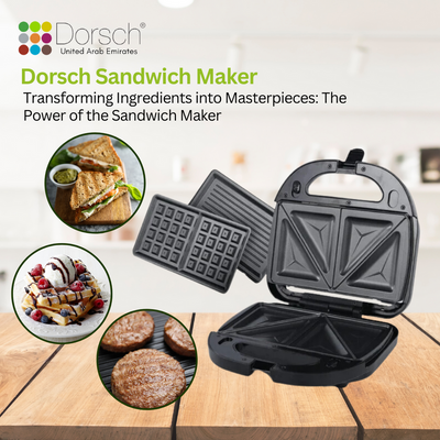 Dorsch SM-30 Sandwich Maker - Versatile 3-in-1 Plate for Sandwiches, Grill, and Waffles - Non-Stick Coating for Effortless Cooking - Includes 2-Year Warranty
